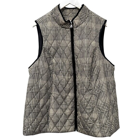 Croft & Barrow Quilted Vest Plus Size 1X Black Cream Check Womens Zip Jacket - Picture 1 of 9